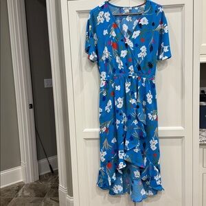 JCrew Mercantile High-low faux-wrap dress Small floral blue Style No. L2340